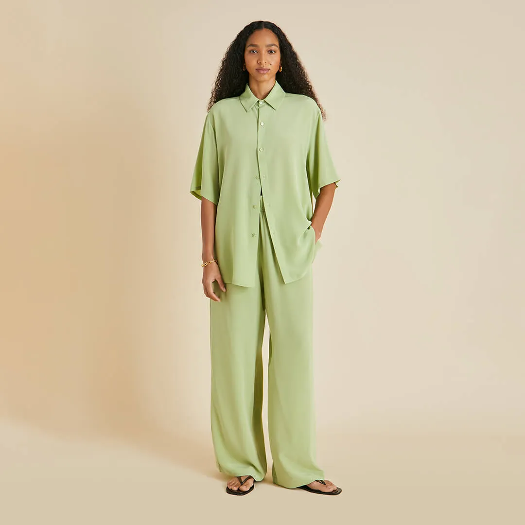 Alabama Green Pajamas in Silk Crêpe de Chine