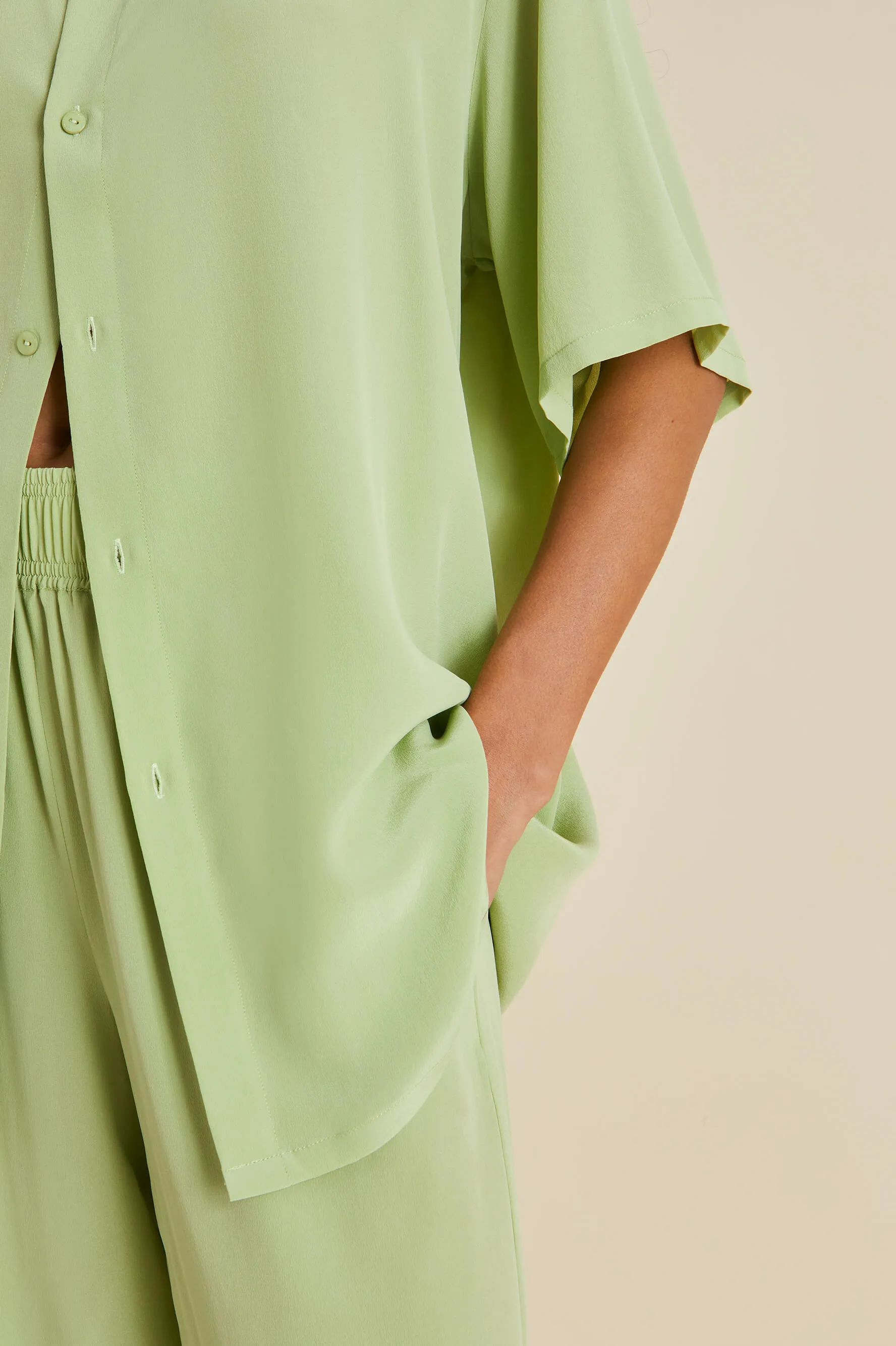 Alabama Green Pajamas in Silk Crêpe de Chine
