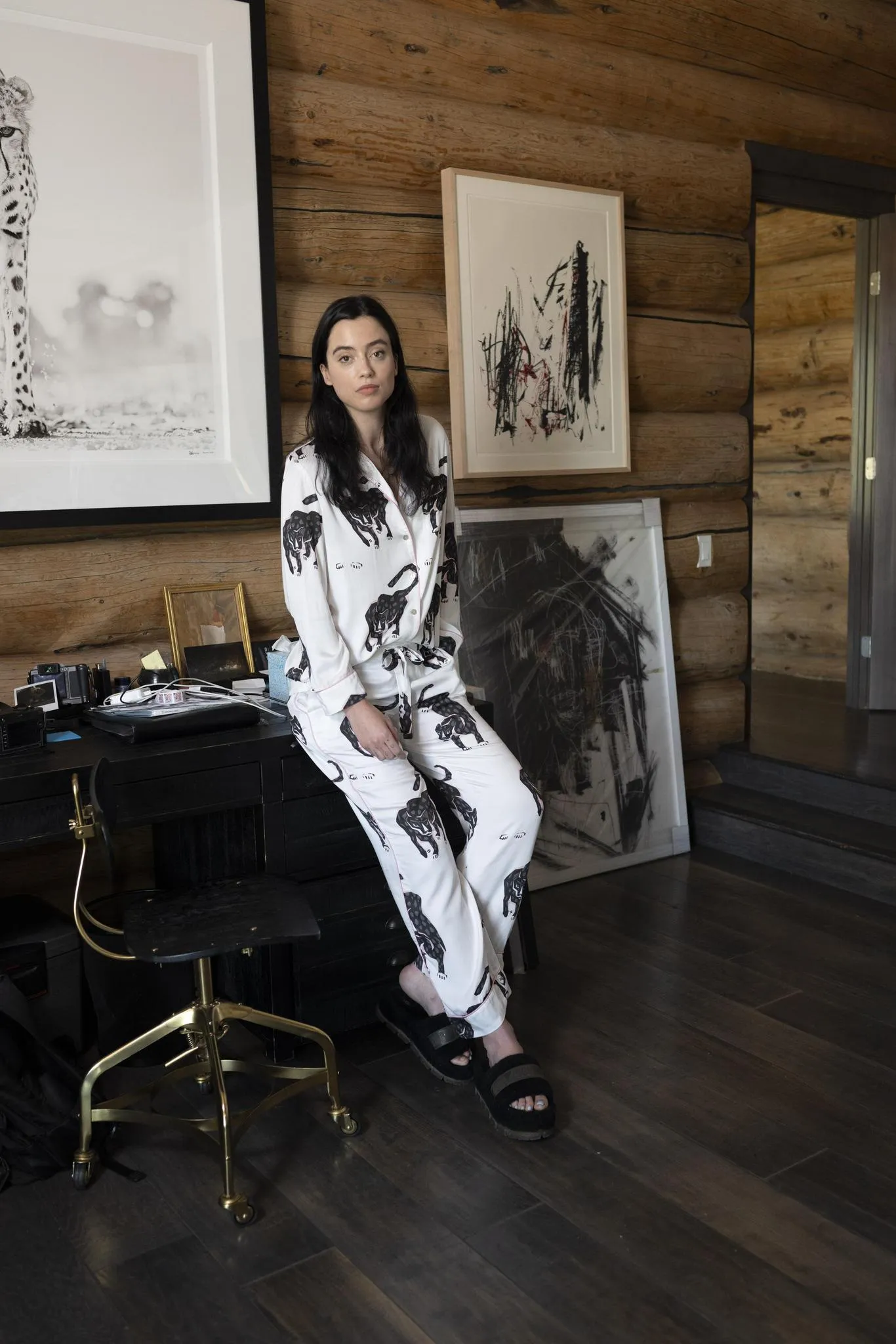 Black panther silky long pajama set