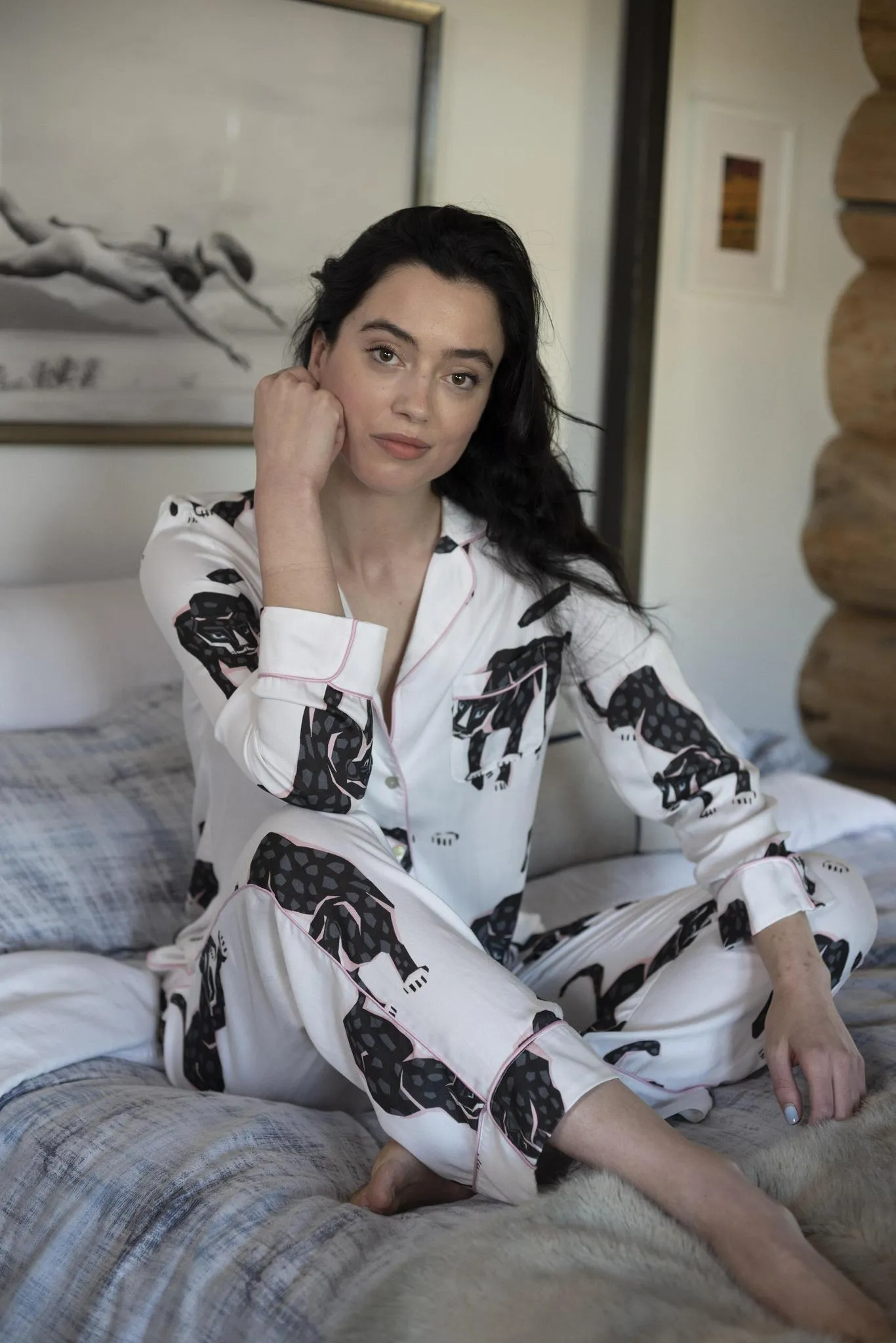 Black panther silky long pajama set
