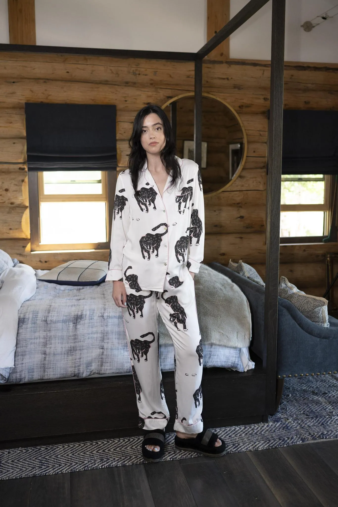 Black panther silky long pajama set