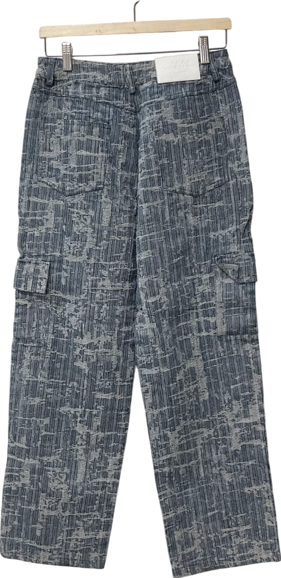 boohooMan Blue Baggy Fabric Interest Multi Cargo Pocket Jean UK XXS