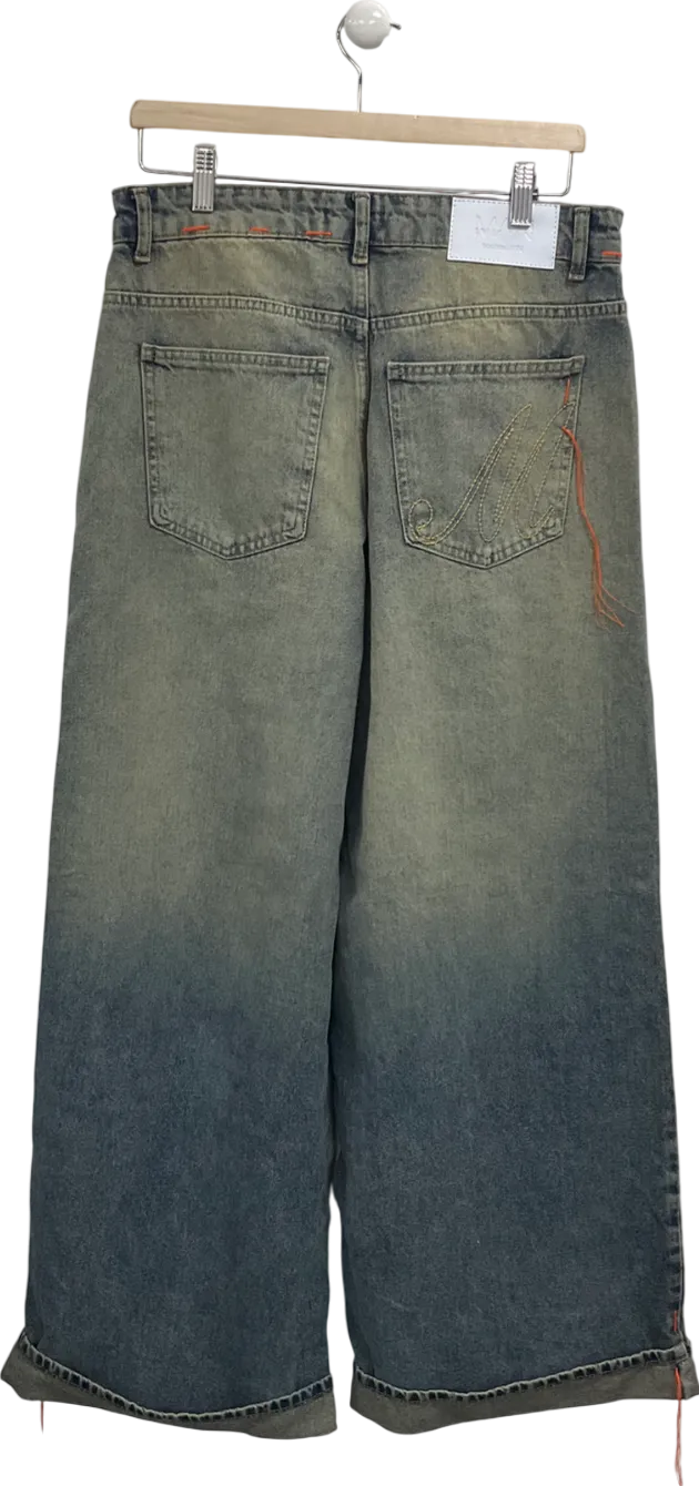 boohooMan Blue Baggy Rigid Stitch Detail Denim Jeans W30