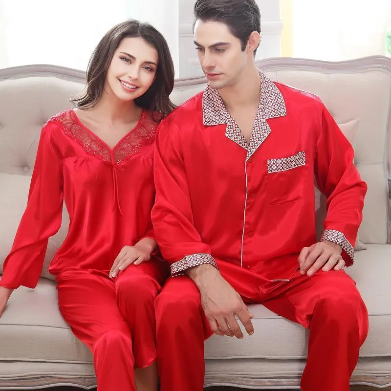 Bow Front Lace Trim Silky Women Pajama Set