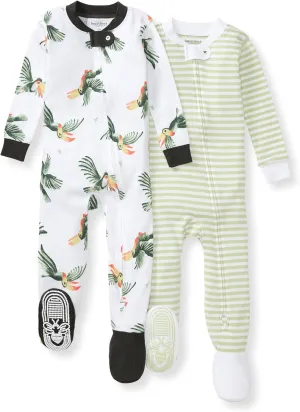 Burt's Bees Baby Baby Boy's Sleeper PJs, 100% Organic Cotton, Soft One-Piece Footie, Diagonal Zip Up Jumpsuit, Snug Fit Pajamas with Snap Tab, Toucan 2-pk, 24 Months