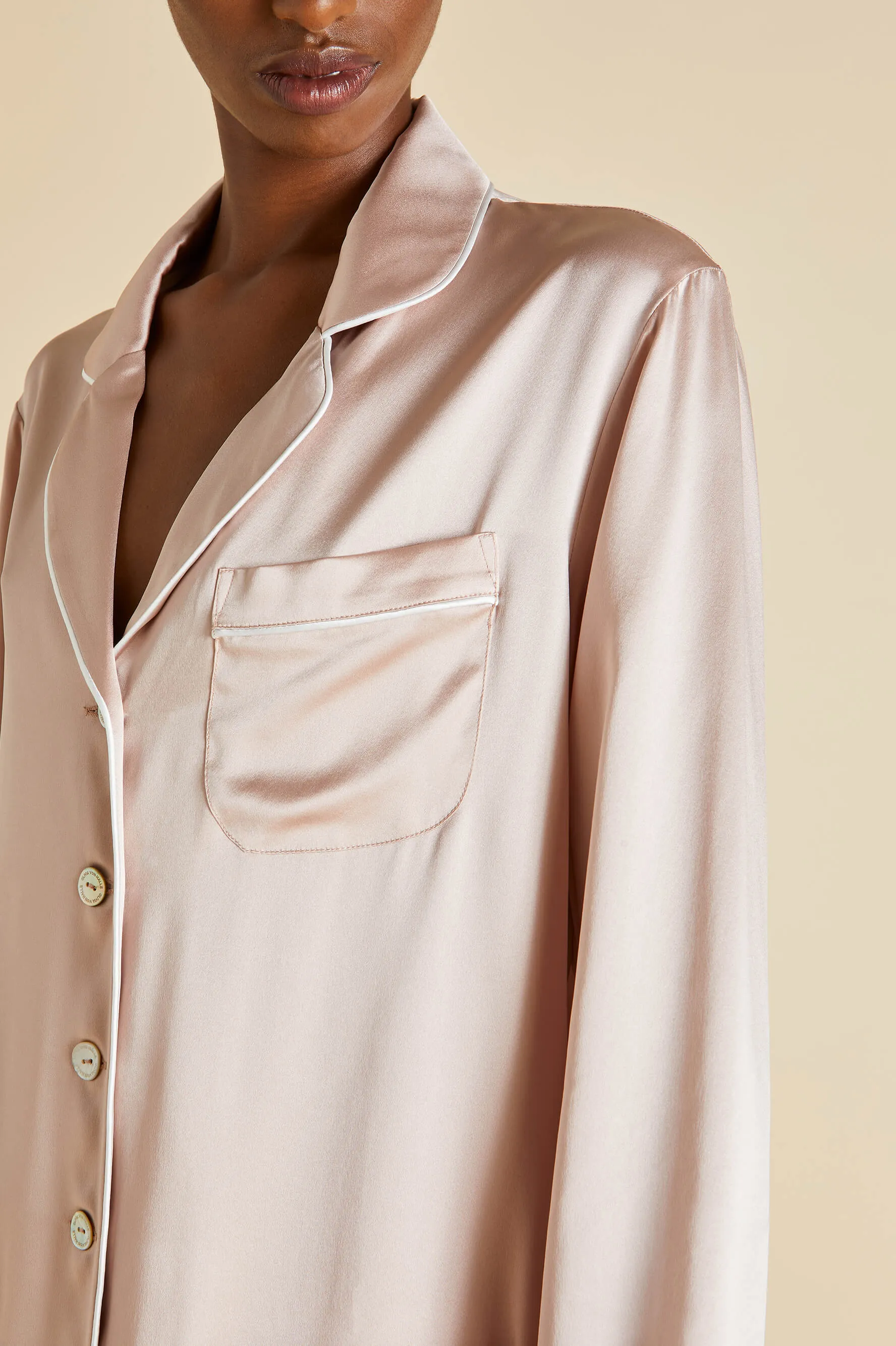 Coco Oyster Ivory Pajamas in Silk Satin