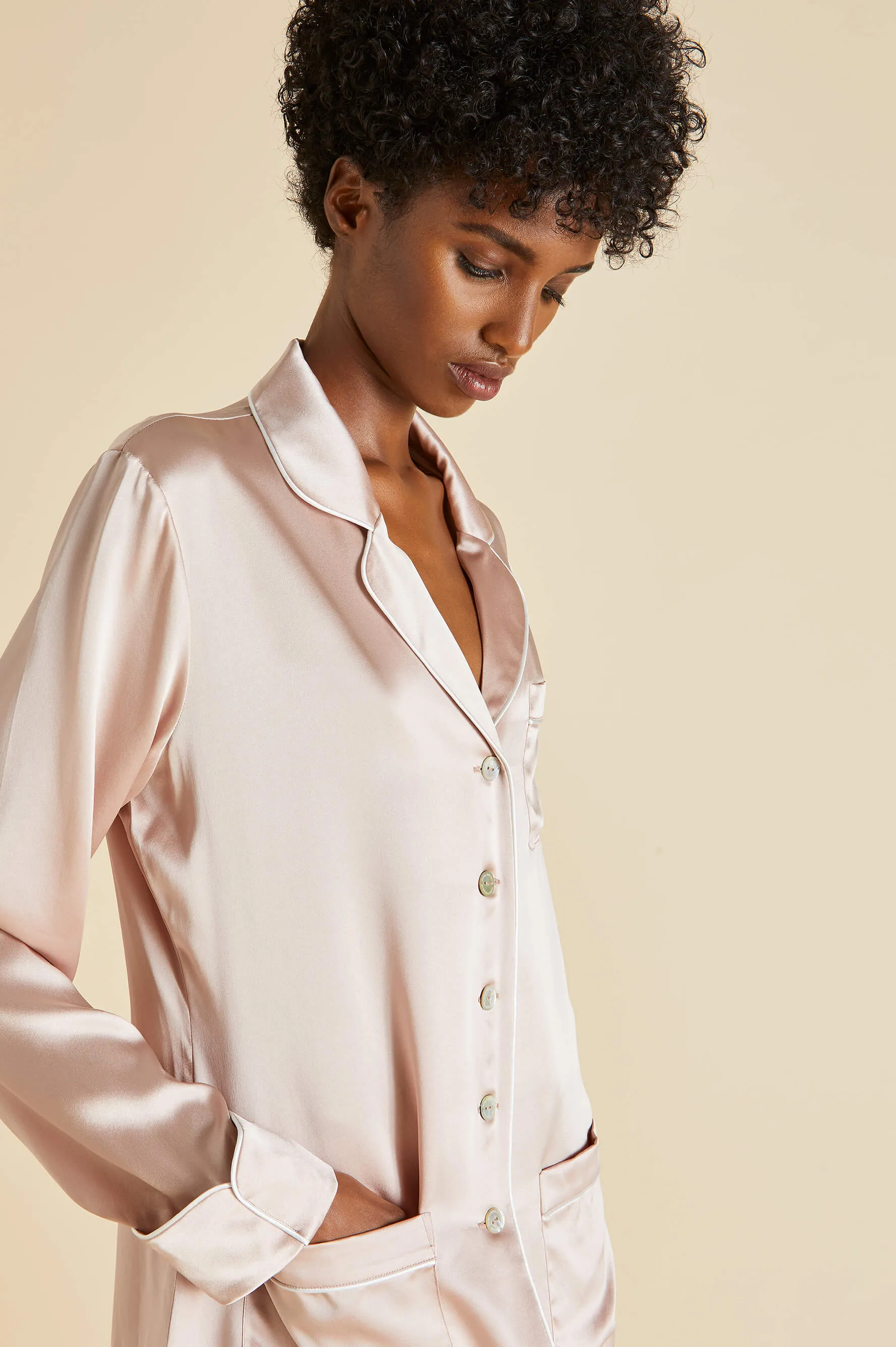 Coco Oyster Ivory Pajamas in Silk Satin