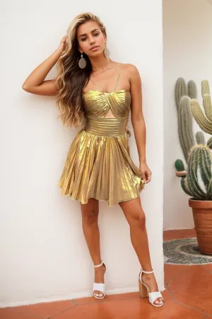 Cute A Line Gold Spaghetti Straps Keyhole Short Homecoming Dresses VK073173