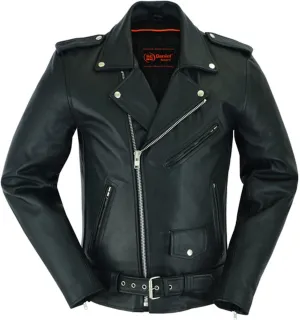 Daniel Smart Men Motorcycle Leather Jacket Police Style Black Biker Leather Jacket with Half Belt and Multiple Pockets