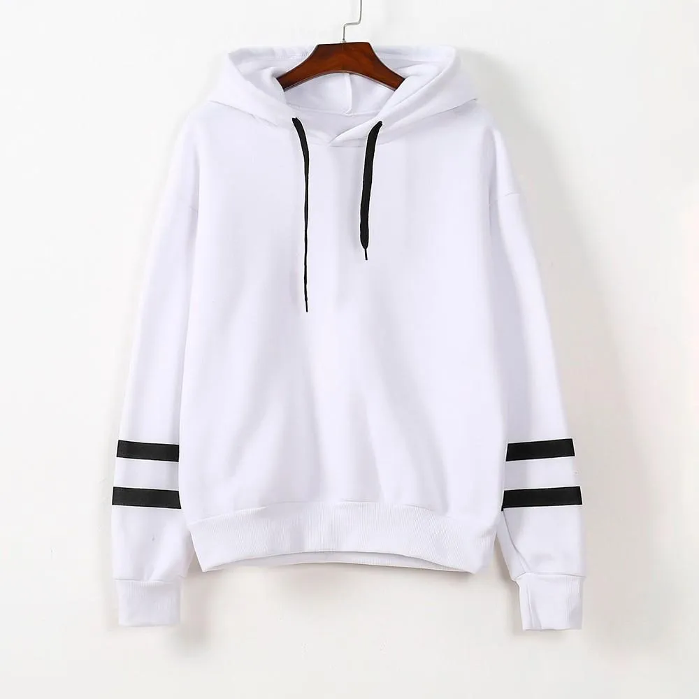 Drawstring Hooded Striped Sweatshirt