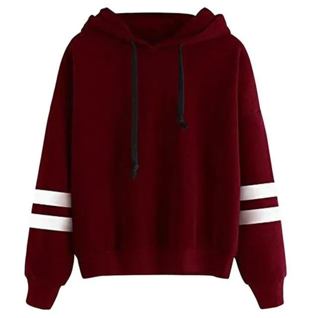Drawstring Hooded Striped Sweatshirt