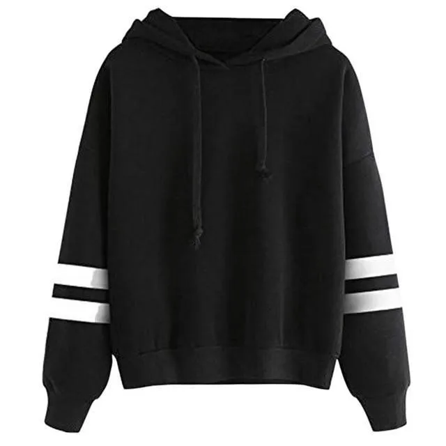 Drawstring Hooded Striped Sweatshirt