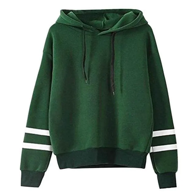 Drawstring Hooded Striped Sweatshirt