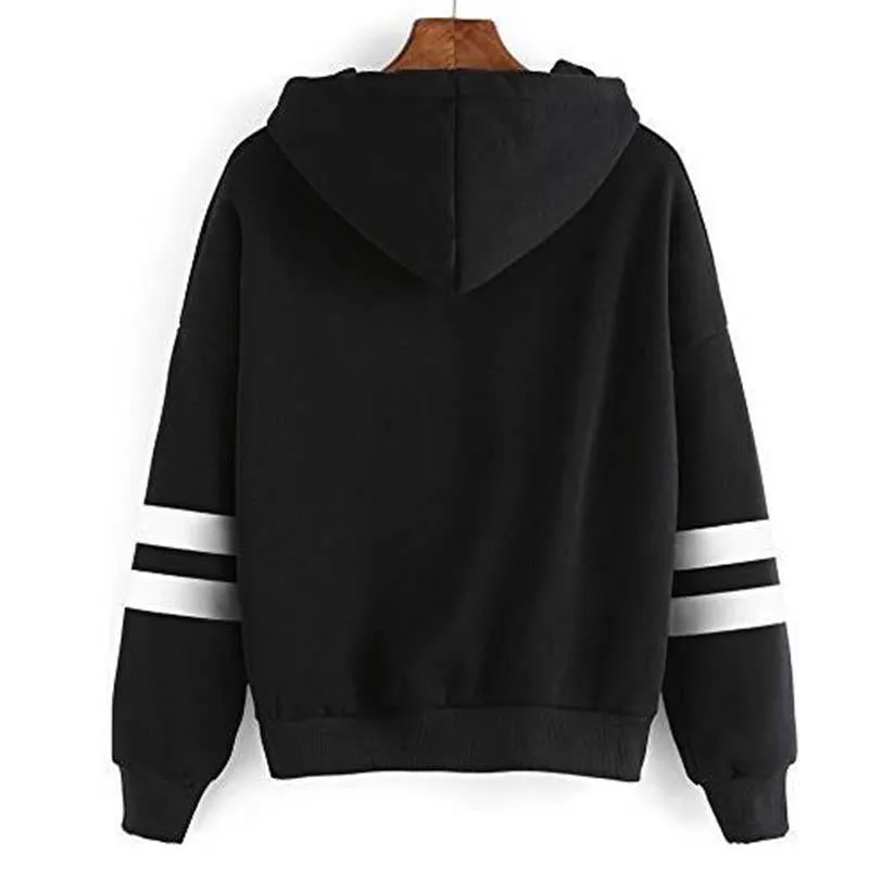 Drawstring Hooded Striped Sweatshirt