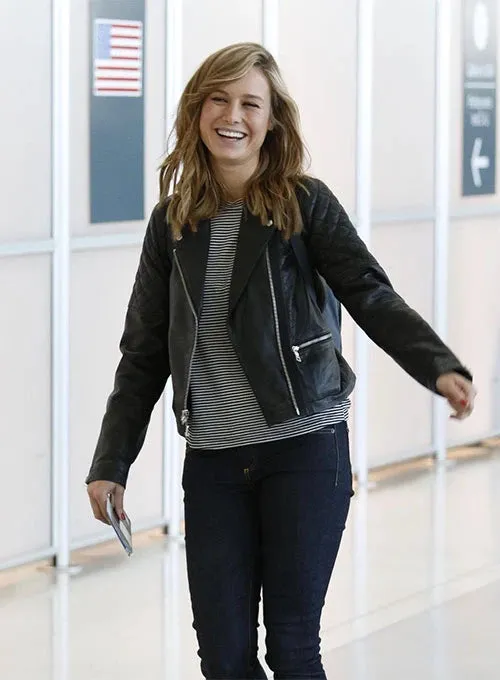 ELEGANT BRIE LARSON LEATHER JACKET BY TJS