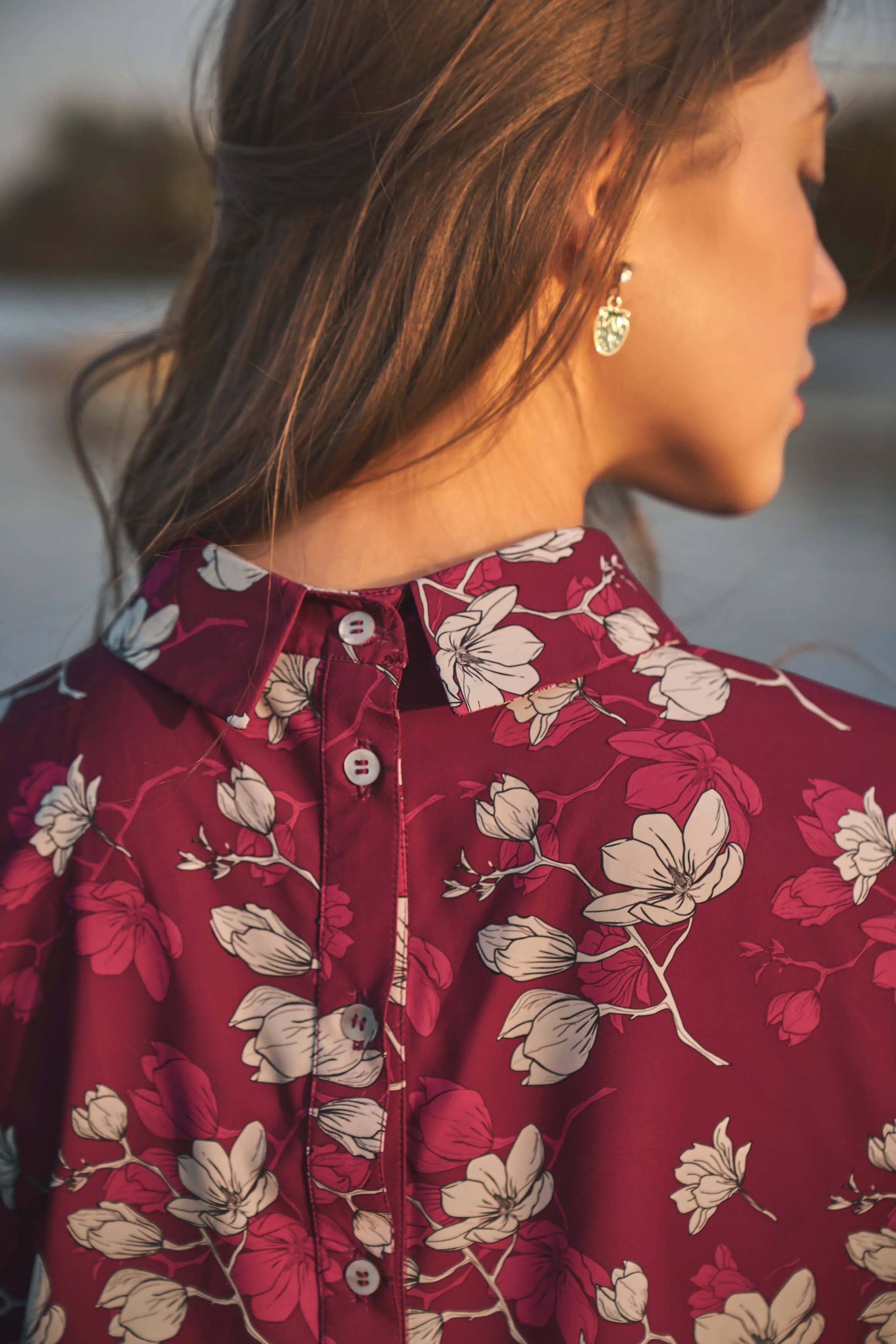 Floral High Neck Back Button Stylish Top