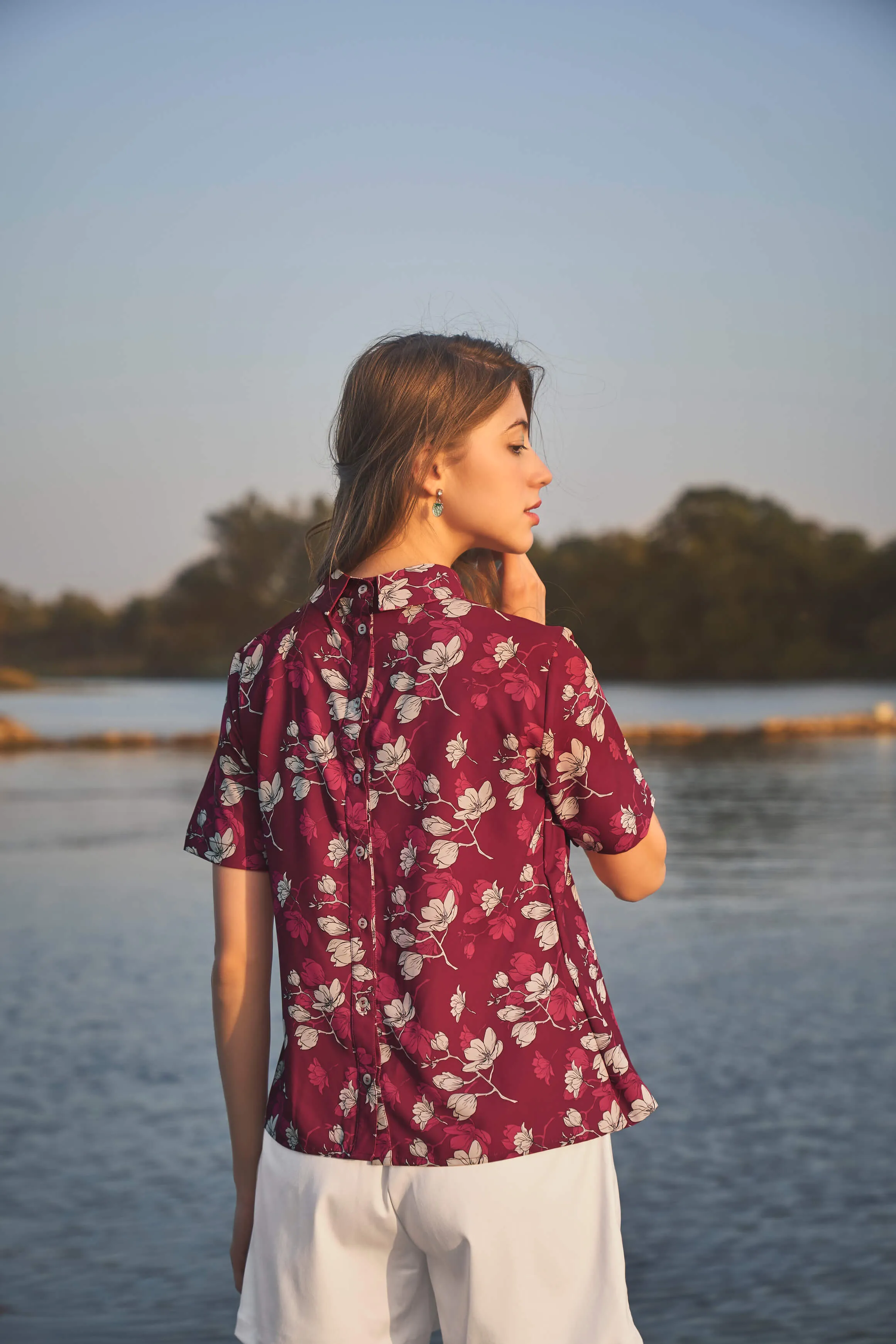 Floral High Neck Back Button Stylish Top