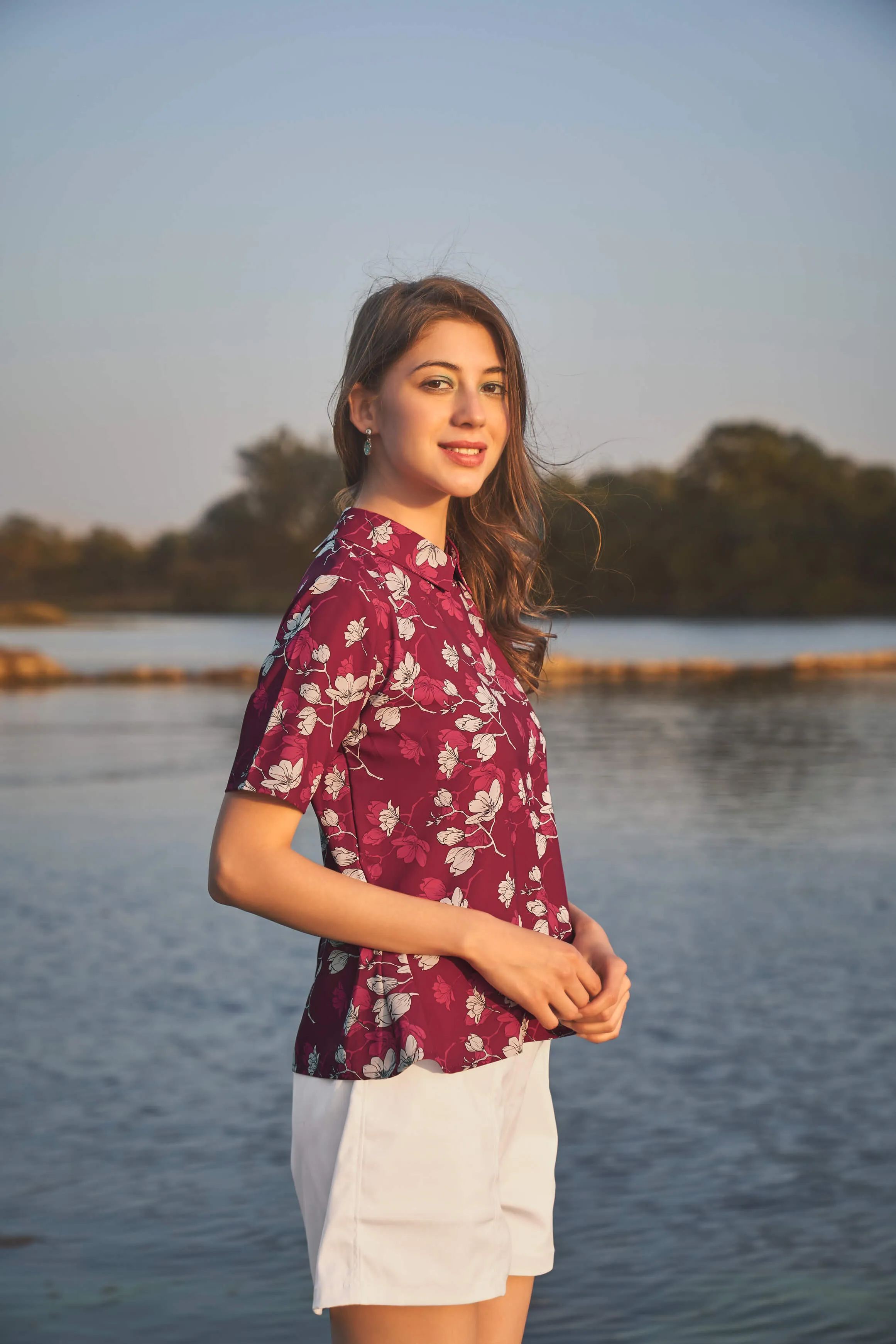 Floral High Neck Back Button Stylish Top