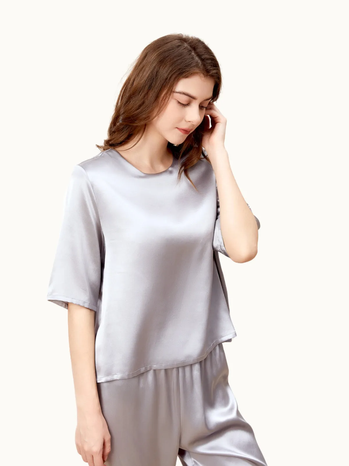 Grey Silk Pullover Pajama Set for Women