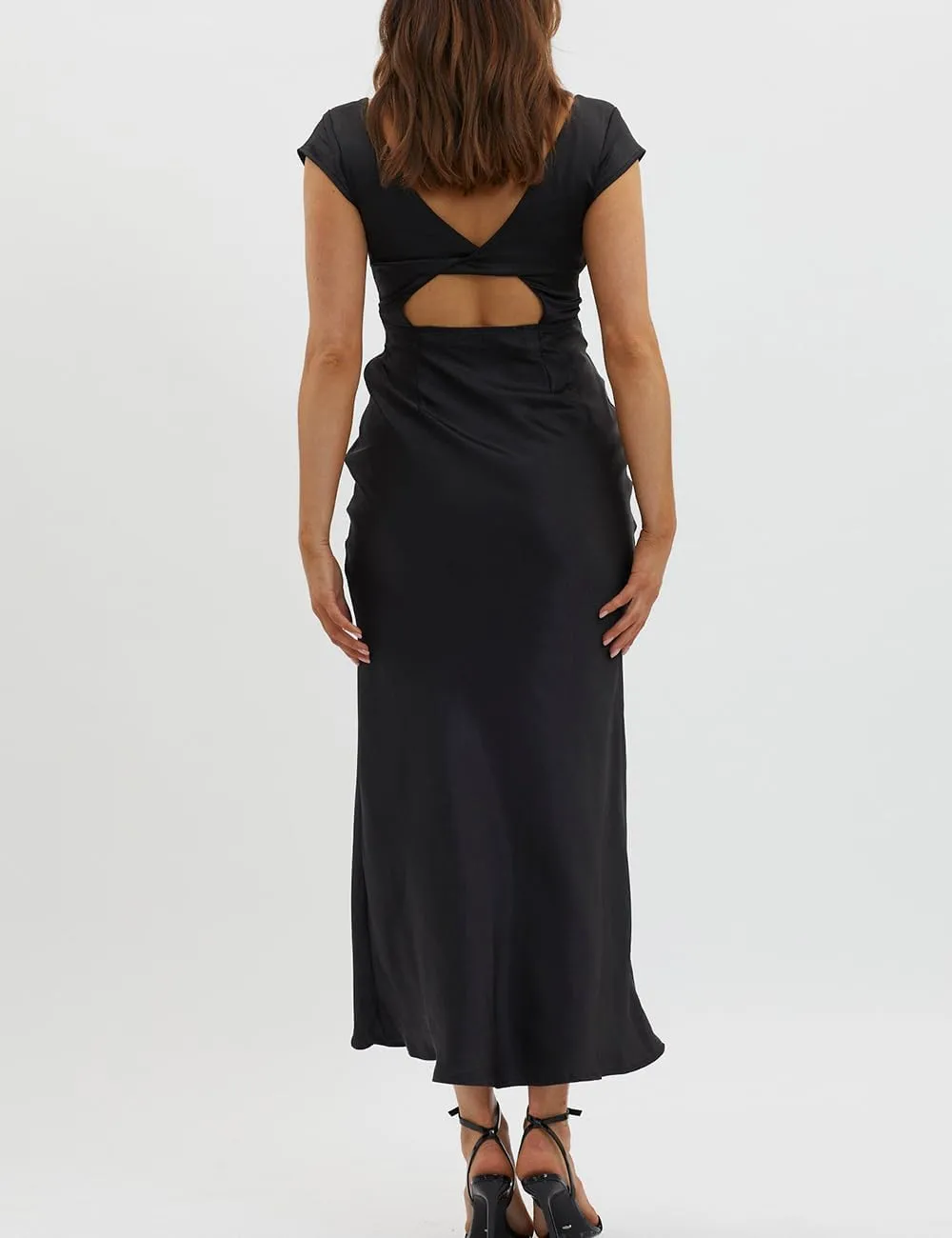 Halfisland Womens Summer Satin V Neck Cap Sleeve Backless Maxi Dress Elegant Twist Cut Out Midi Dresses Wedding Guest