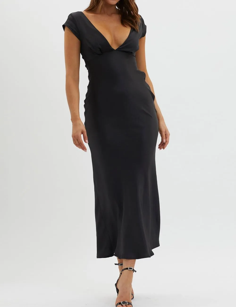 Halfisland Womens Summer Satin V Neck Cap Sleeve Backless Maxi Dress Elegant Twist Cut Out Midi Dresses Wedding Guest
