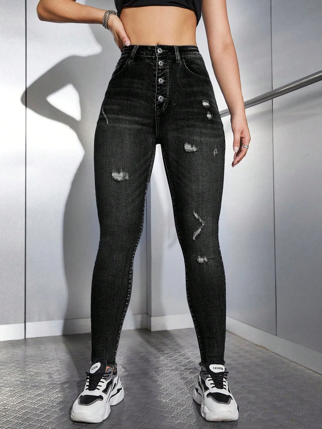 High Waist Ripped Skinny Jeans