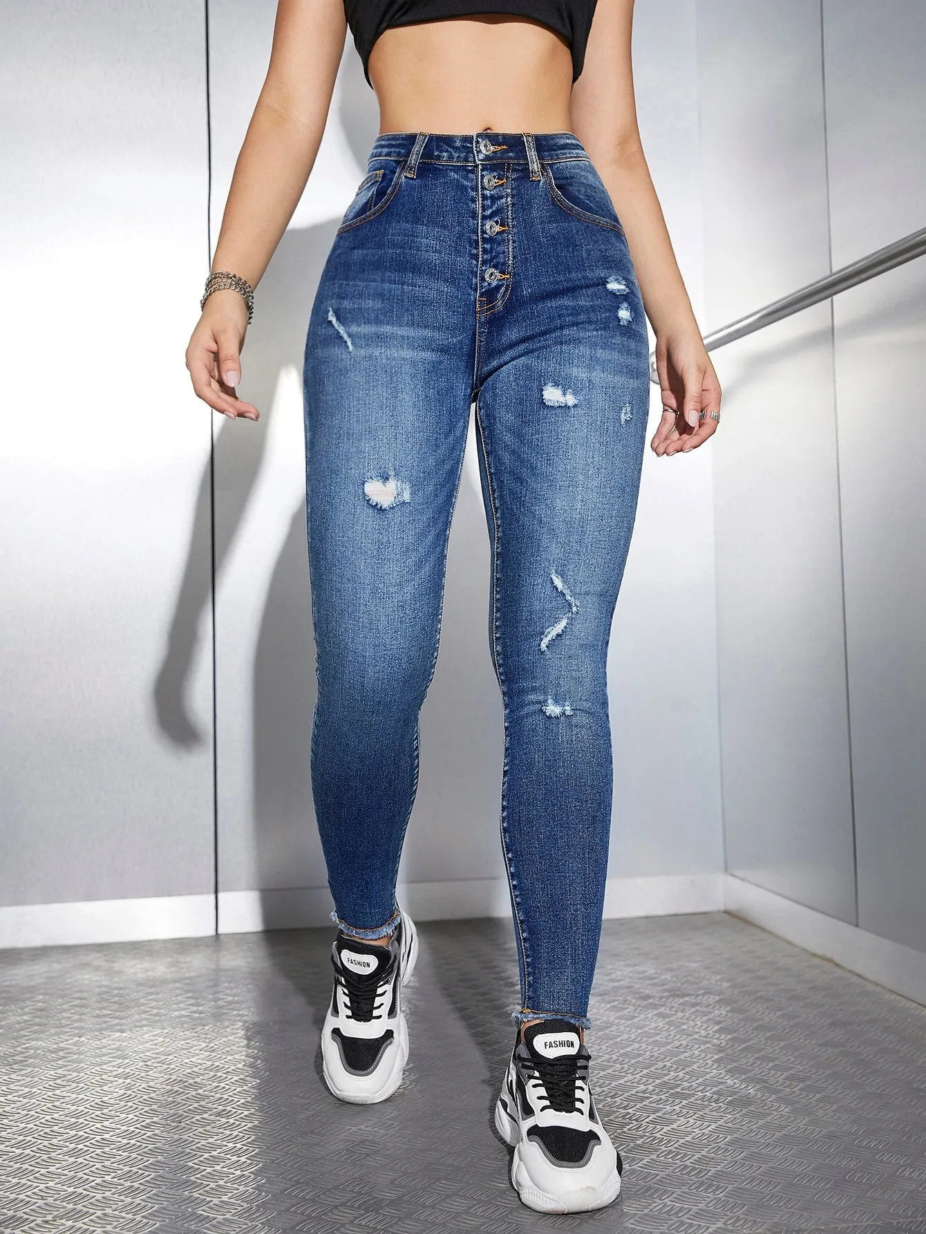 High Waist Ripped Skinny Jeans