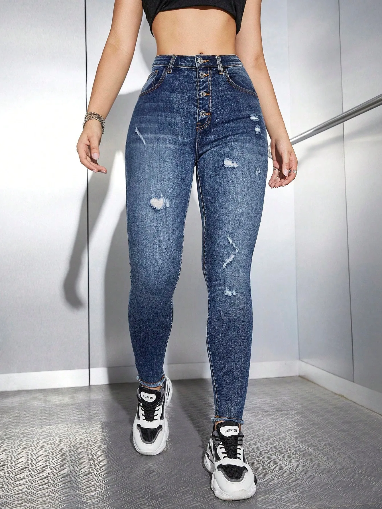 High Waist Ripped Skinny Jeans