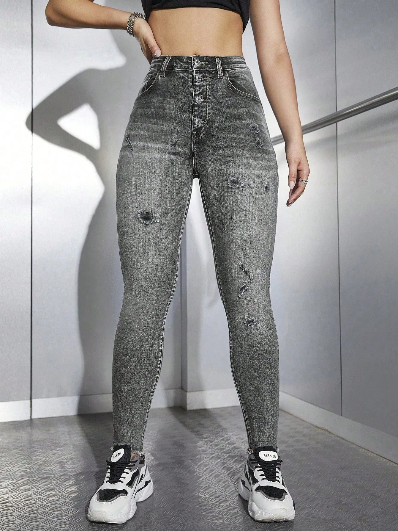 High Waist Ripped Skinny Jeans