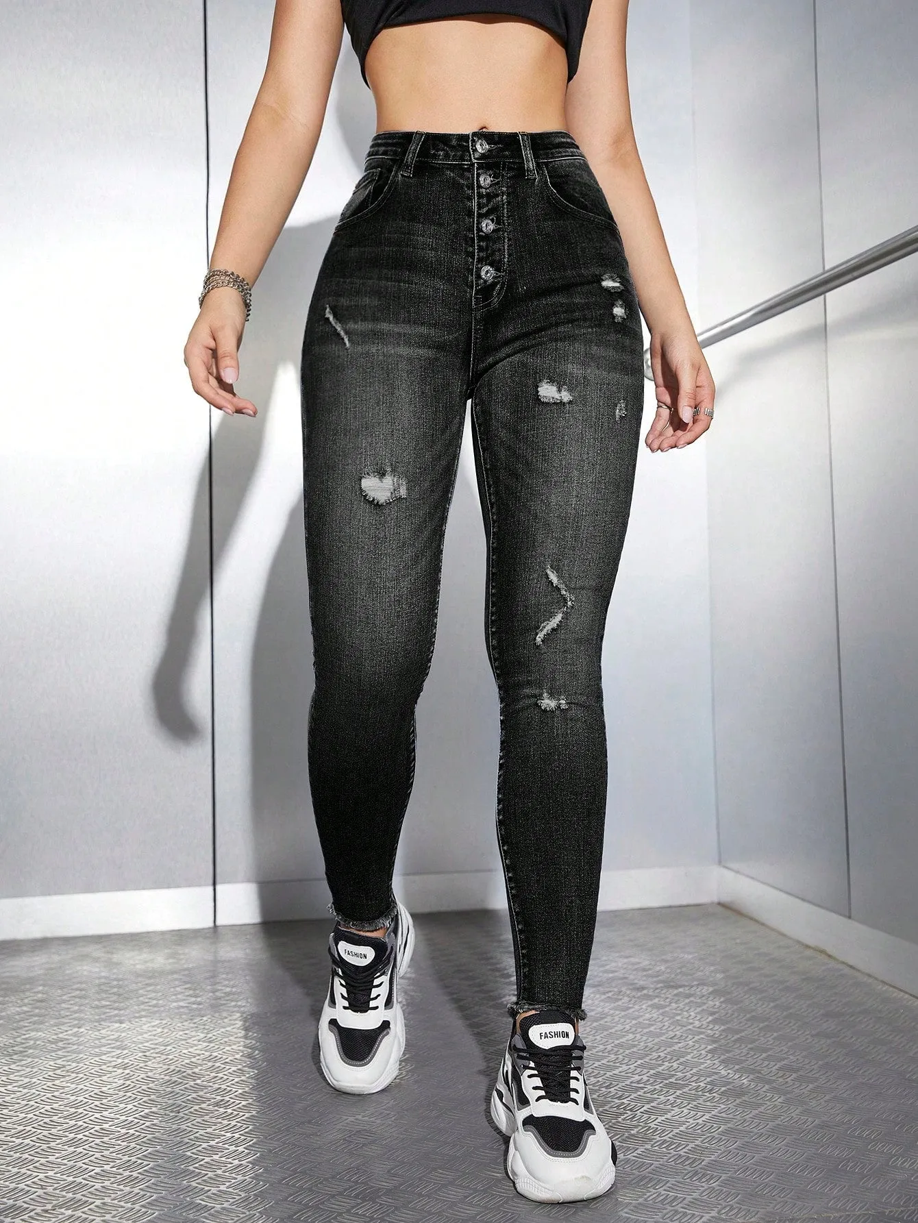 High Waist Ripped Skinny Jeans