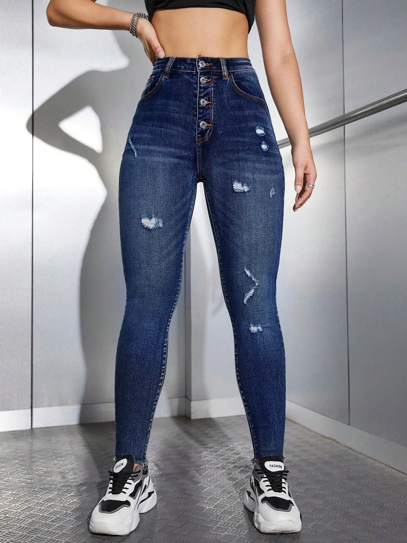 High Waist Ripped Skinny Jeans