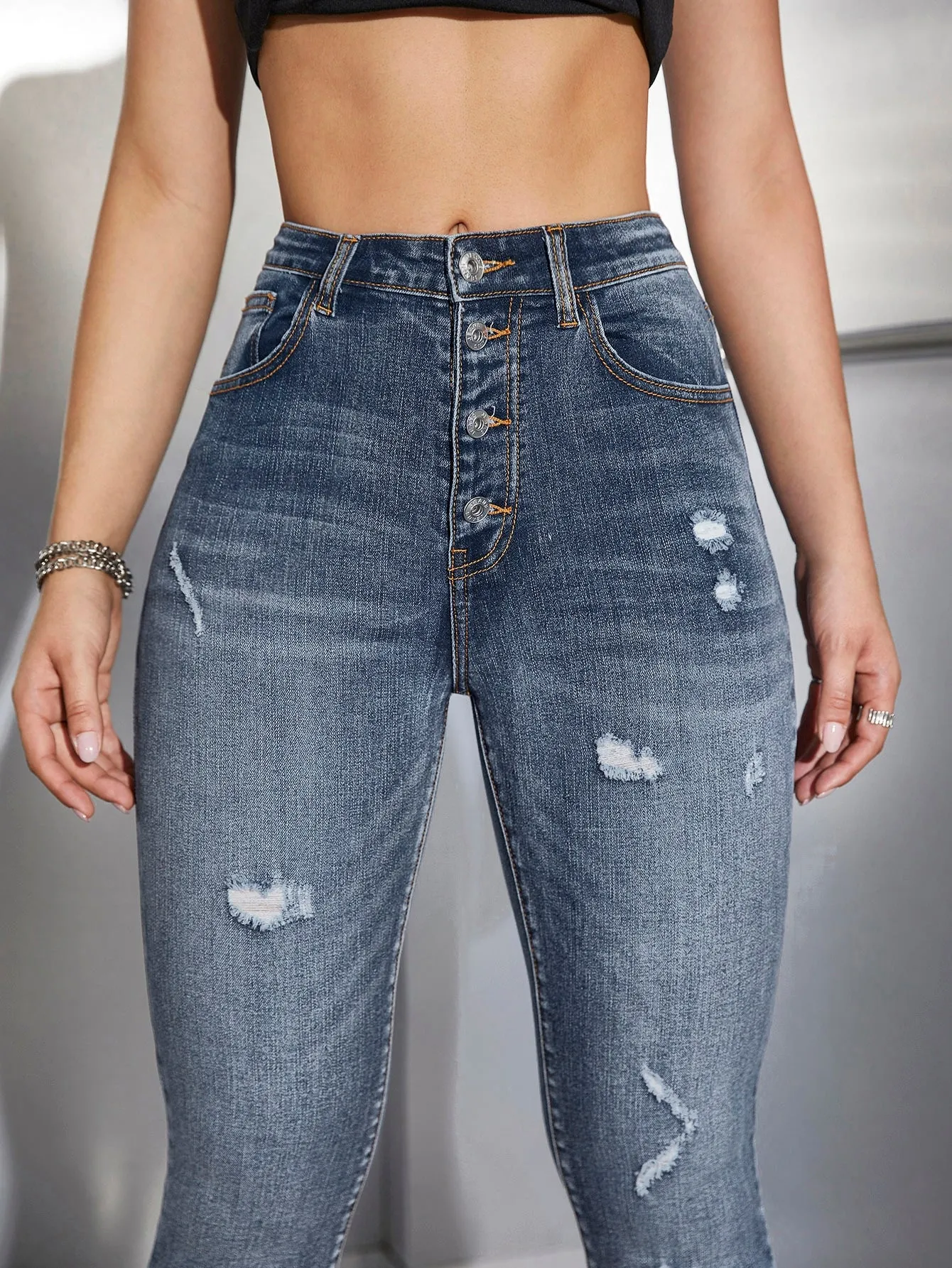 High Waist Ripped Skinny Jeans