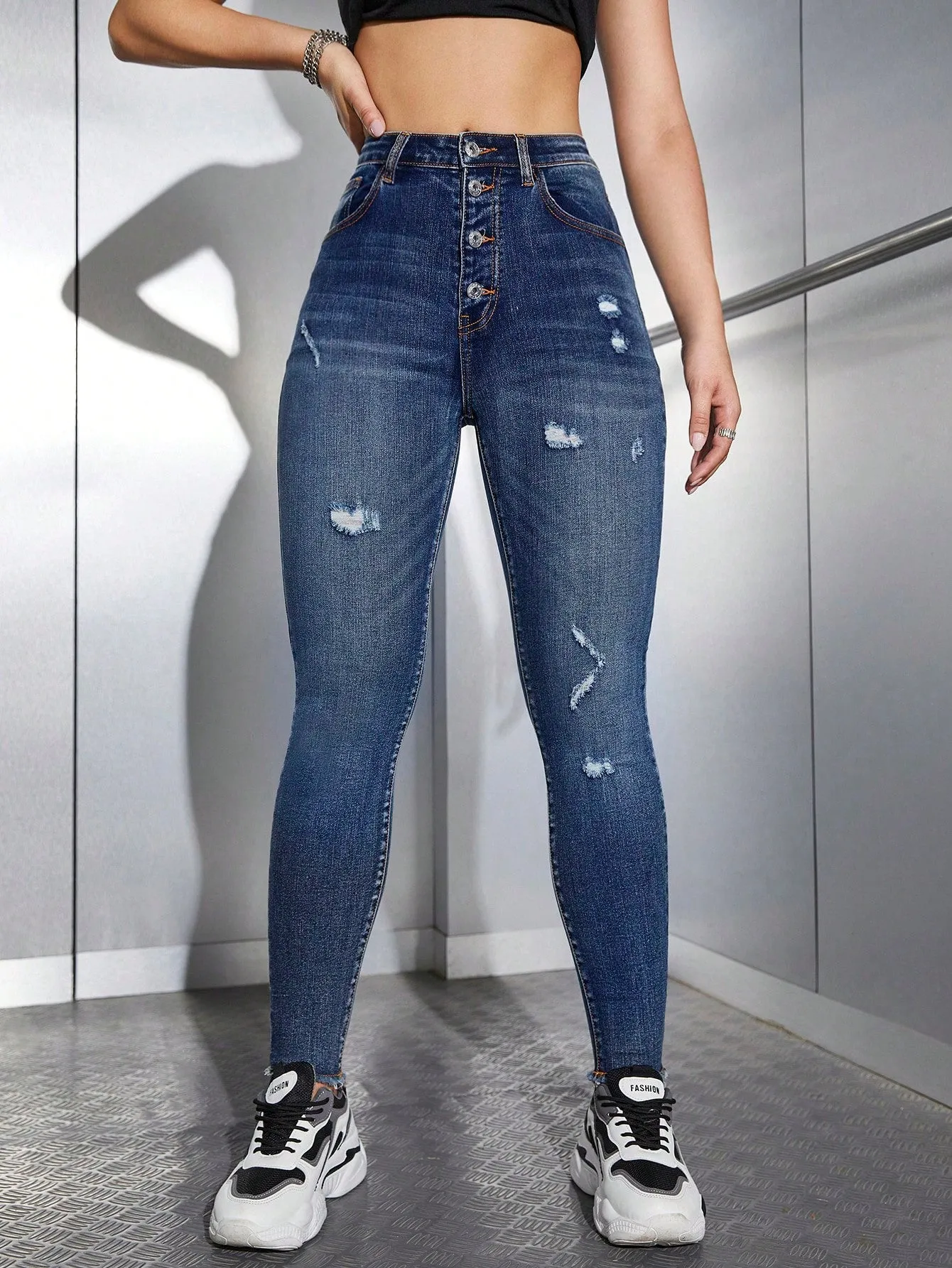 High Waist Ripped Skinny Jeans