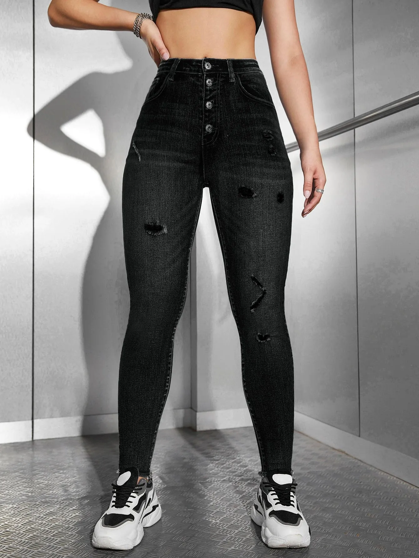 High Waist Ripped Skinny Jeans