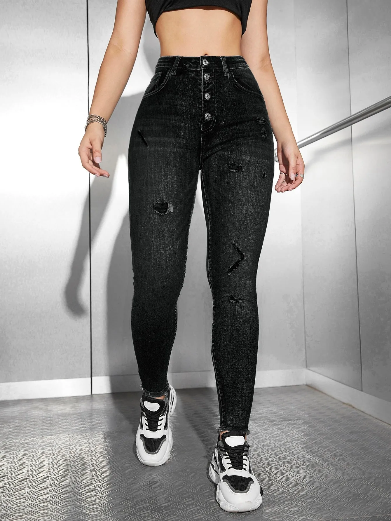 High Waist Ripped Skinny Jeans