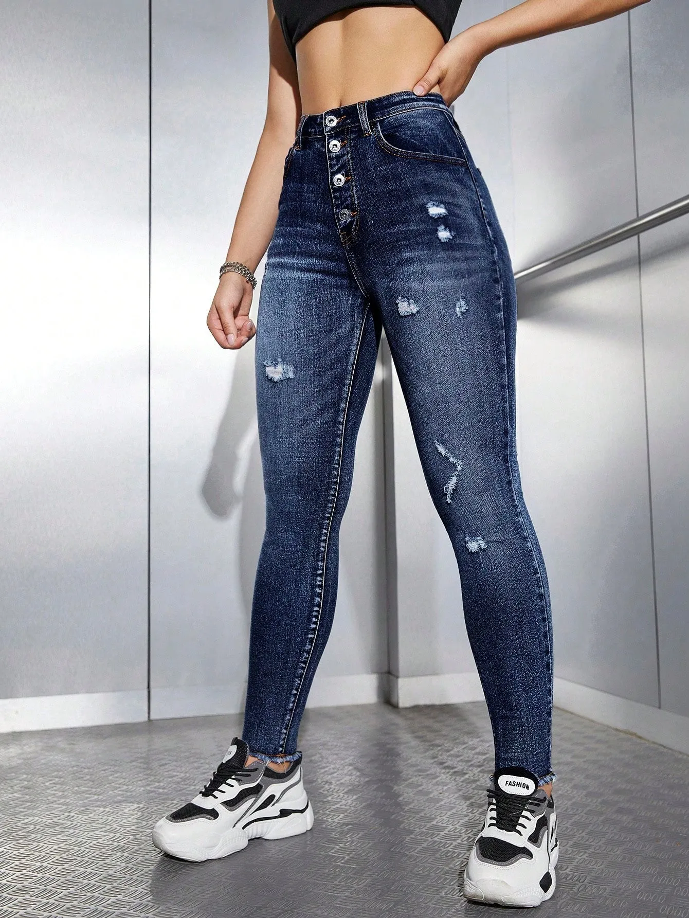 High Waist Ripped Skinny Jeans