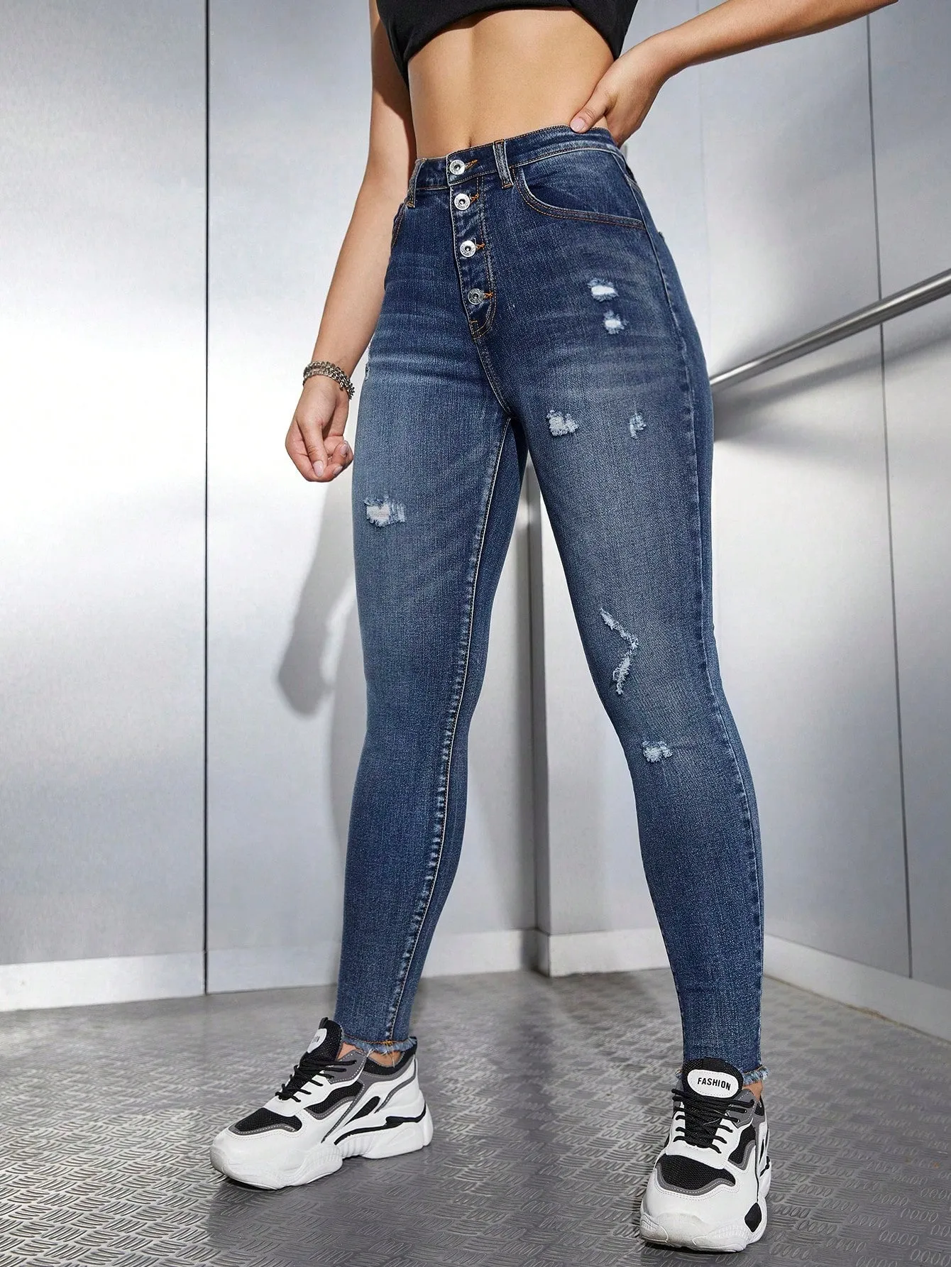 High Waist Ripped Skinny Jeans