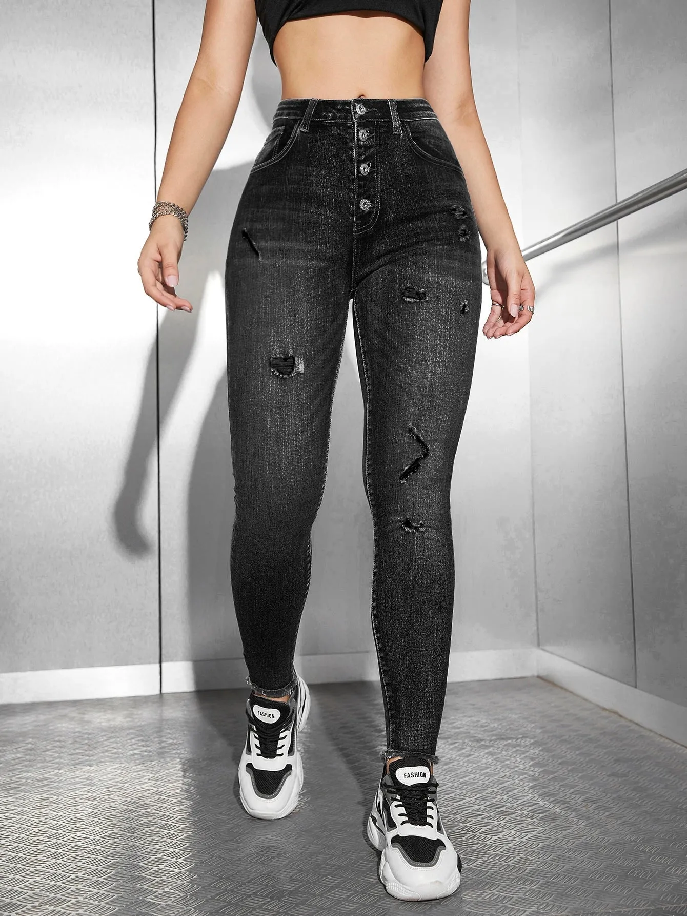 High Waist Ripped Skinny Jeans