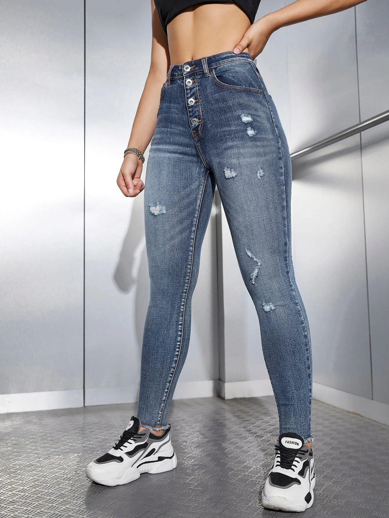 High Waist Ripped Skinny Jeans