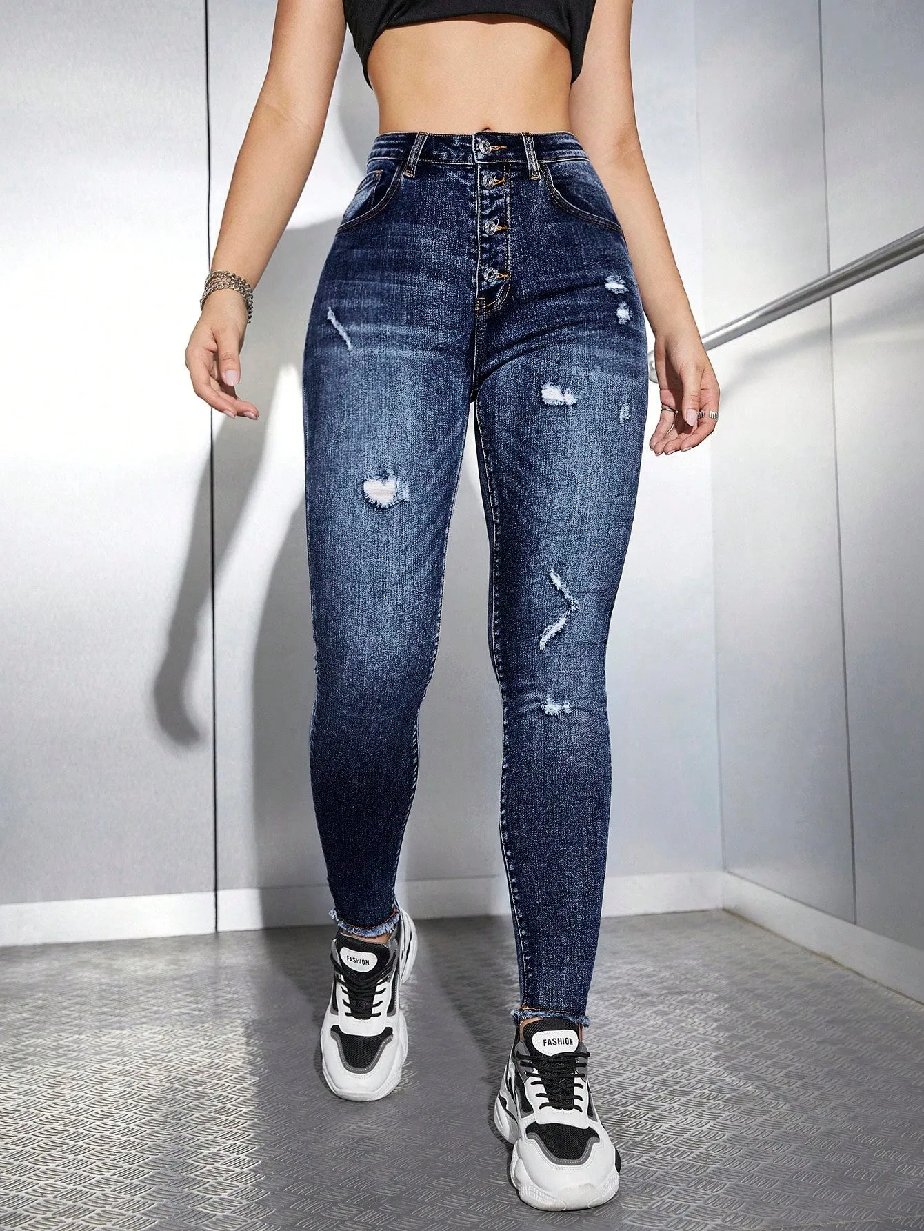 High Waist Ripped Skinny Jeans