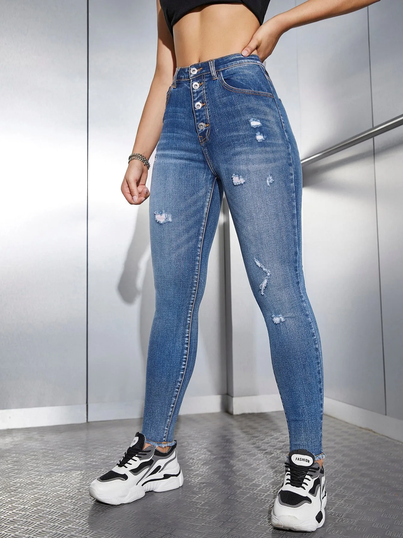 High Waist Ripped Skinny Jeans