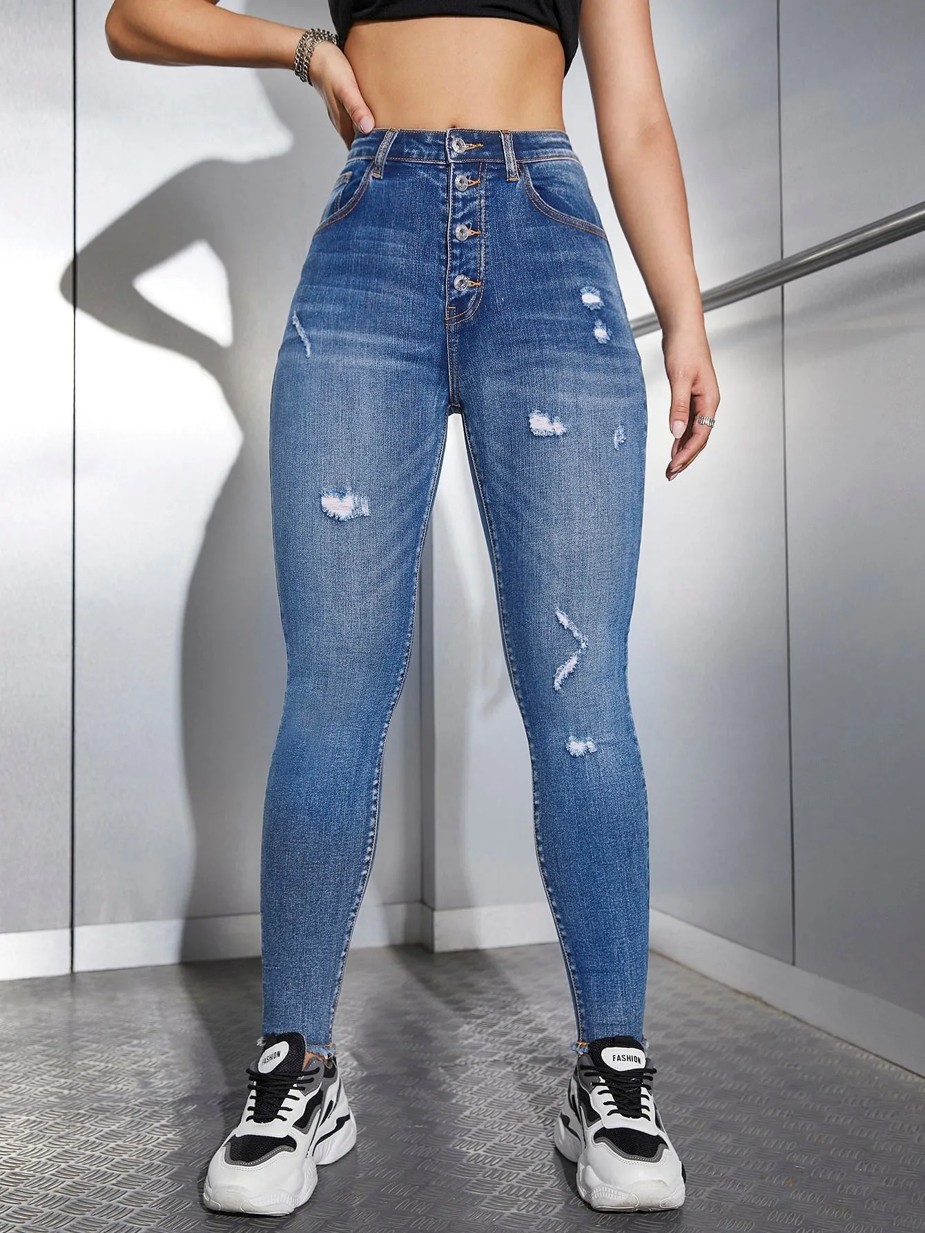 High Waist Ripped Skinny Jeans