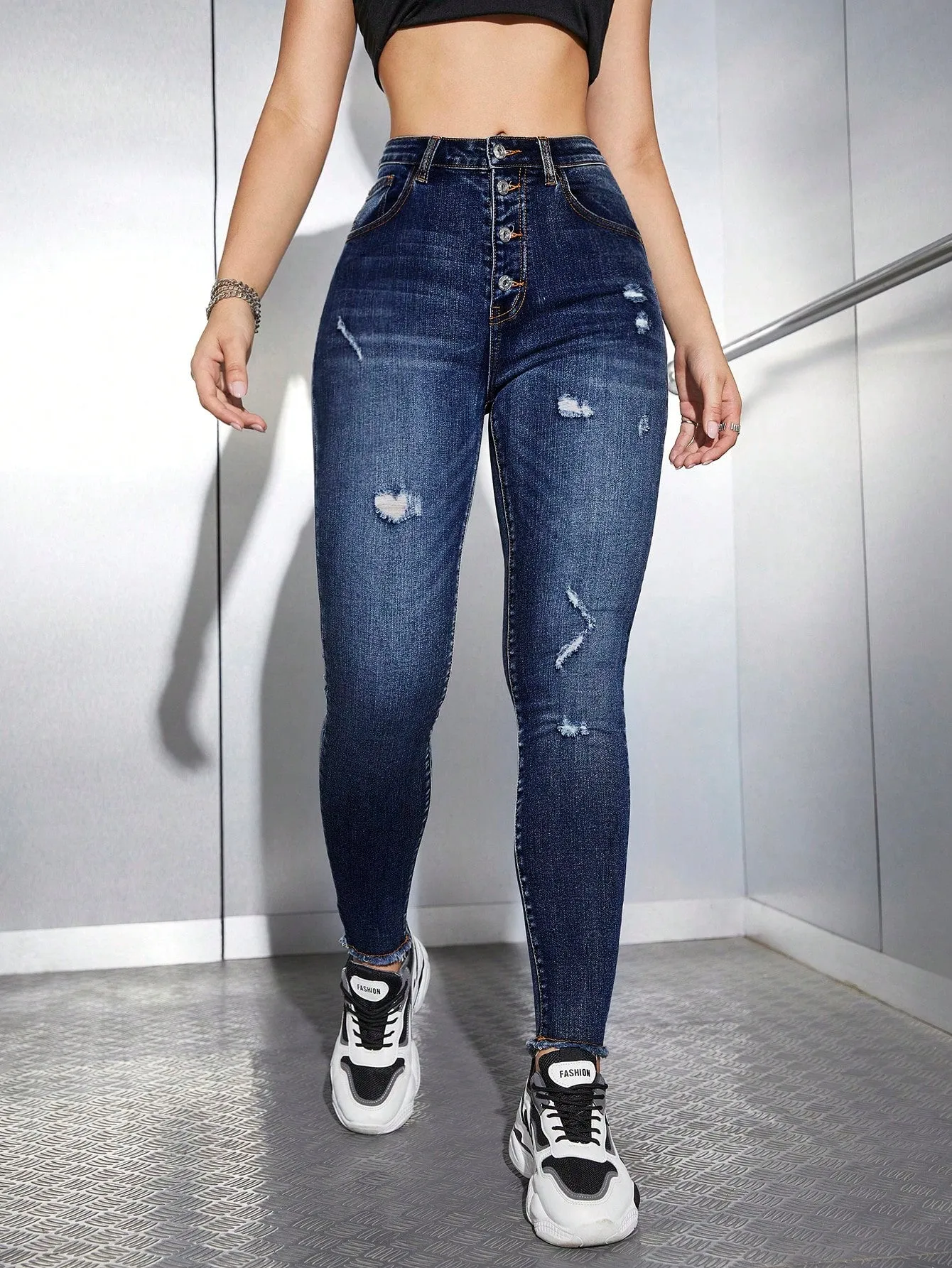 High Waist Ripped Skinny Jeans