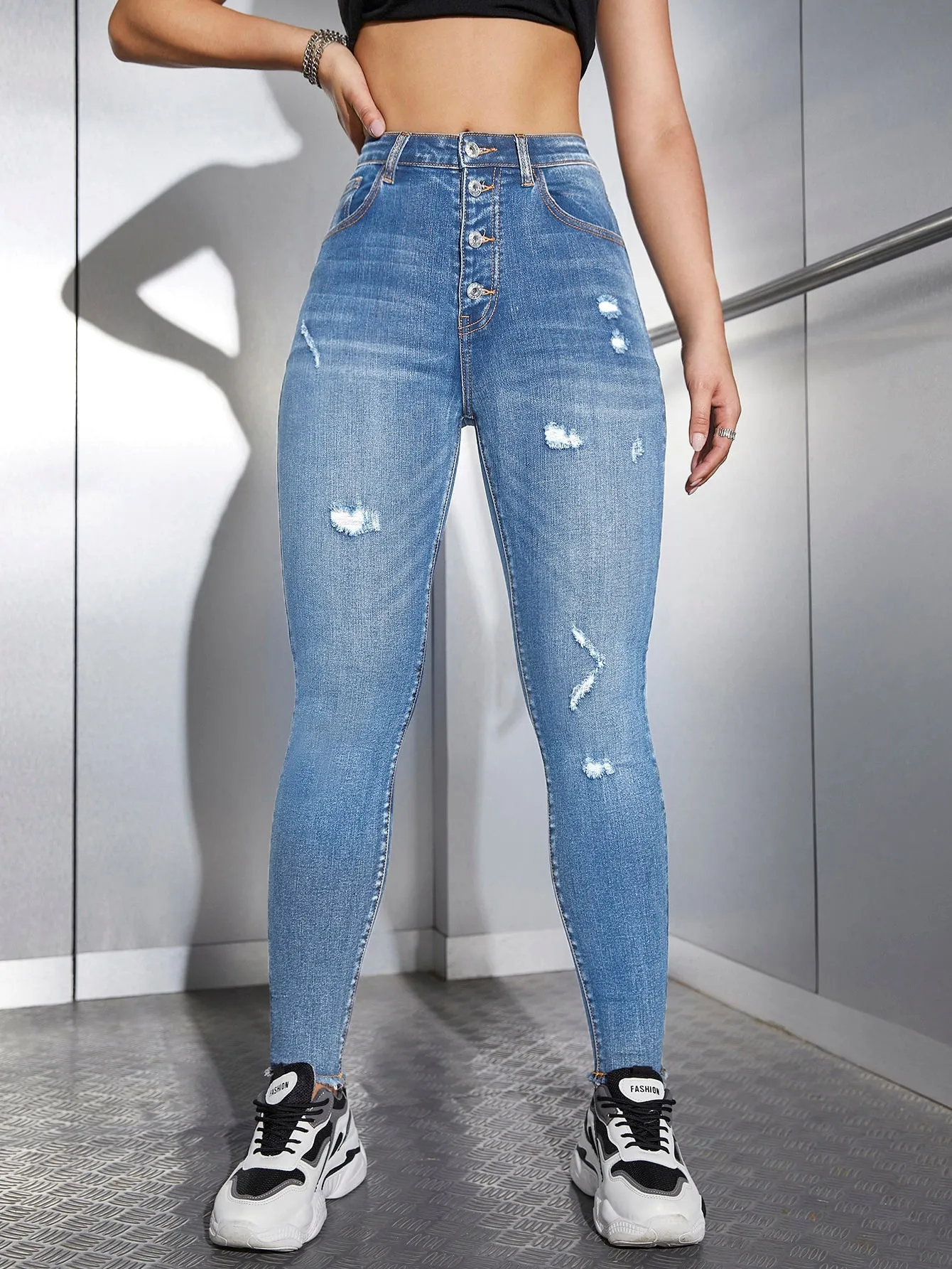 High Waist Ripped Skinny Jeans