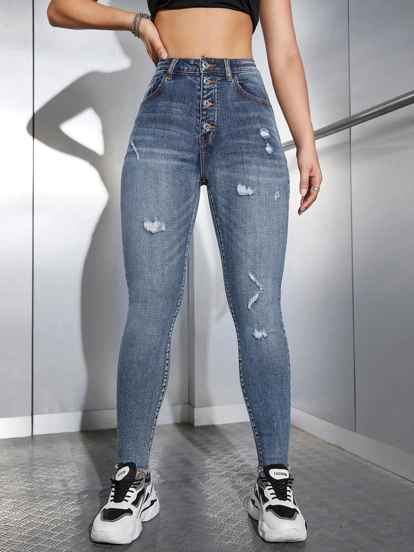 High Waist Ripped Skinny Jeans