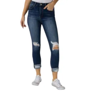 INDIGO REIN - Cropped Ripped Skinny Jeans