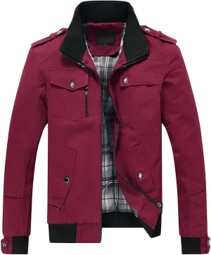 JEShifangjiusu Men'S Washed Cotton Military Jacket Winter Casual Stand Collar Windbreaker Fashion Lightweight Bomber Jacket