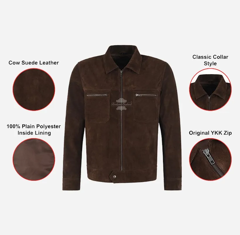 KAEL Men's Roasted Brown Suede Jacket Classic Leather Jacket