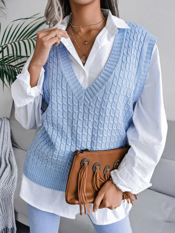 Knitwear Vest - V Neck Twist Knitted Sweater