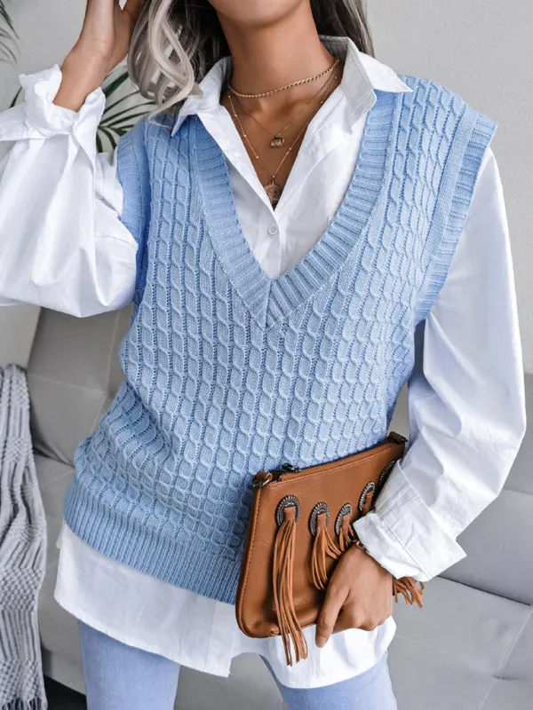 Knitwear Vest - V Neck Twist Knitted Sweater